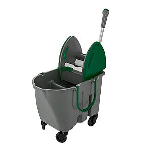 Balde Cinza 30L c/ divisória, 1 dreno, espremedor Verde Doblô, rodízios 3", Copapel ref. 2203076025