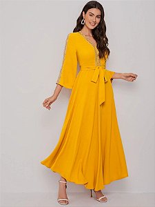 Vestido Amarelo Zíper Elegante