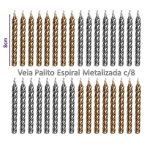 Vela Palito Espiral Metalizada c/8 unidades