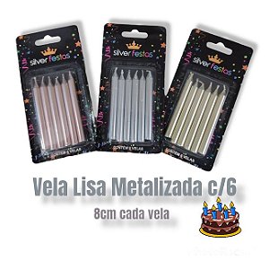 Vela Lisa Metalizada c/6 unidades
