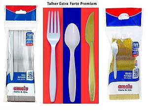 Garfo / Faca / Colher Refeição Extra Forte Premium c/25