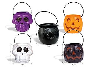 Caldeirão Caveira e Abóbora Halloween 7,7cm x 9cm Unidade