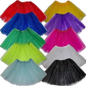 Saia de Tule c/ Glitter Adulto Colorida