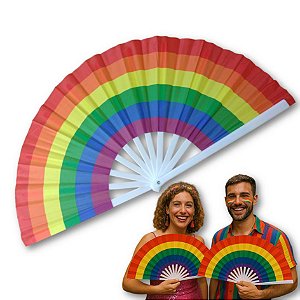 Leque Grande Colorido Arco Iris 64cm