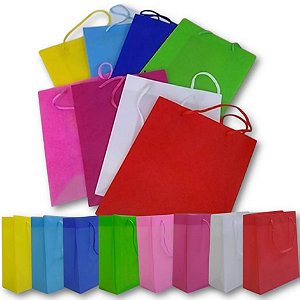 Kit 12 Sacolas Presente PVC Coloridas 22x18x7,5cm
