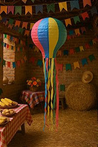 Enfeite Balão Papel c/ Fitas 35cm Festa Junina 66331