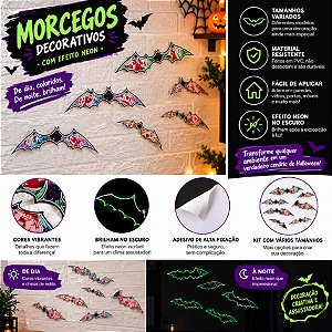 Decoração Morcego Brilha no Escuro c/12 Halloween