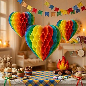 Balão Sanfonado Coração Colorido Arco-Íris - 25cm (1 unidade)