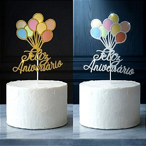 Topo de Bolo Feliz Aniversário Balões
