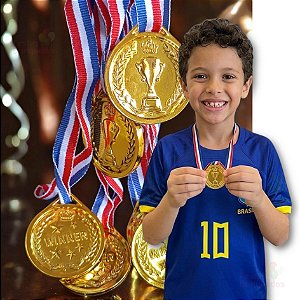 Kit 3 unidades Medalha Dourada Vencedor Plástica