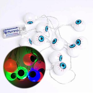 Cordão Led Olhos Pisca Colorido à Pilha Decoração Halloween