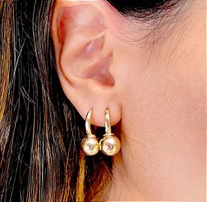 Brinco de Argola Liso Pingente Esfera  - SP