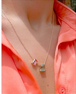 Colar longo dois cristais retangulares -  SP