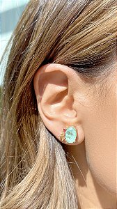 Brinco Oval Boho Esmeralda Colombiana - SP