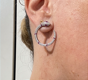 Brinco argola fixa Serpente Branca -  ZP