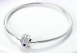 Pulseira Lisa, fecho Mão de Fatima - Inspiração Grandes Marcas - Prata925