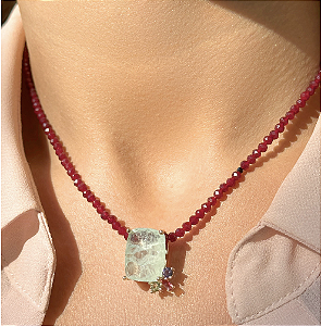 Colar Boho -  Turmalina Fusion Quadrada -  SP