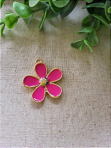 Pingente Flor Resinado Pink Ouro (1un)