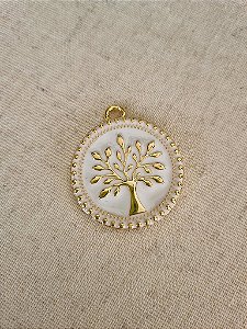 Pingente Árvore da Vida Resinado Branco Ouro (1un)