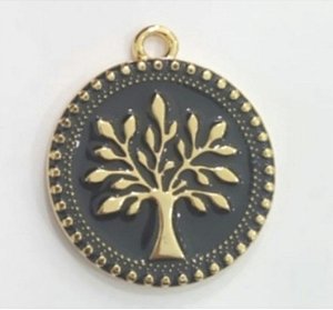 Pingente Árvore da Vida Resinado Preto Ouro (1un)