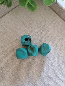 Conta de Resina Geométrica 13mm Turquesa Fosca (4un)