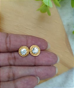 Brinco Redondo 10mm com Strass Ouro (Par)