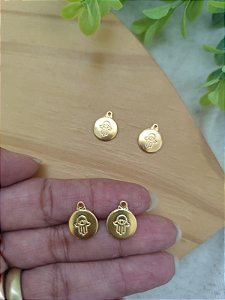 Pingente Redondo Mão de Fátima 10mm Ouro (UN)