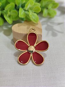 Pingente Flor Resinado Marsala Ouro (1un)