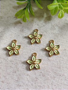 Pingente Flor Verde Resinada Ouro (un)