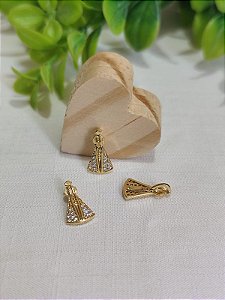 Pingente Nossa Senhora Aparecida Pequeno Ouro com Strass Branca 13mm (un)