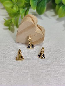 Pingente Nossa Senhora Aparecida Pequeno Ouro com Strass Azul 20mm (un)