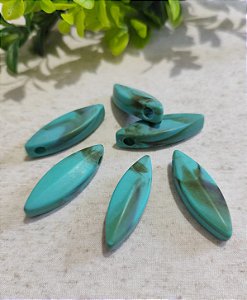Pingente Navete Resina Turquesa Mesclado Opaco 43mm (4un)