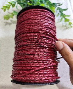 Cordão Couro Sintético Trançado Vermelho 3mm (Metro)