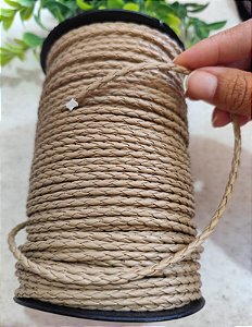 Cordão Couro Sintético Trançado Capuccino 3mm (Metro)