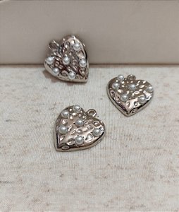 Pingente Coração com Pérola 23mm Níquel (un)