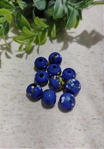 Conta de Murano Azul 10mm  Pintada a mão (un)