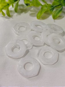 Entremeio de Resina Pastilha Achatada Vazada Branco Mesclado 22mm,furo 9mm (6un)
