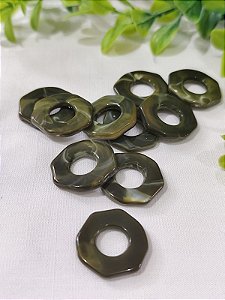 Entremeio de Resina Pastilha Achatada Vazada Verde Mesclado 22mm,furo 9mm (6un)
