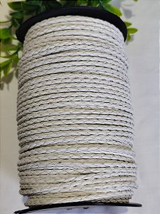 Cordão Couro Sintético Trançado Off White 3mm (Metro)