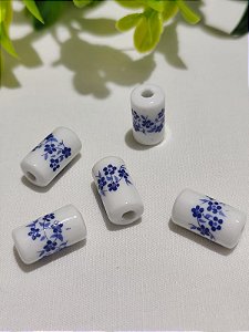Tubo Cerâmica  Branca com desenho de flores azul 18mm (un)