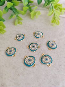Entremeio Olho Grego Resinado com strass 20mm Ouro (un)