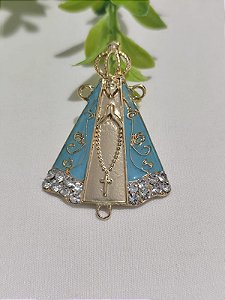 Entremeio Nossa senhora Resinada Azul Claro 45mm Ouro (un)