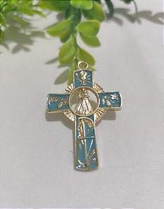 Cruz Resinada Azul Claro 55mm Ouro (un)
