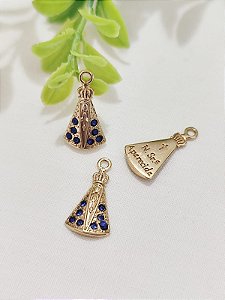 Pingente Nossa Senhora Aparecida com strass azul Ouro  22mm (un)
