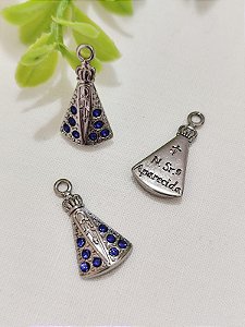 Pingente Nossa Senhora Aparecida com strass azul Níquel 22mm (un)