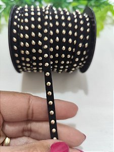 Cordão de Camurça Preto com tacha 5mm (Metro)