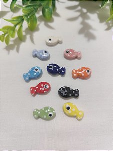 Peixe Murano com bolinhas 20mm, furo 2mm (CORES SORTIDAS) (un)