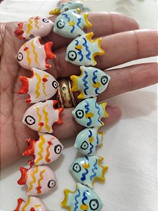 Peixe Porcelana pintado a mão Azul 20mm (un)