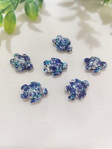 Tartaruga passante Murano Azul Mesclado 15mm, furo 1 mm (UN)