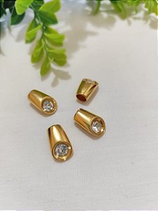 Ponteira com strass Ouro, abertura 7mm (2 un)